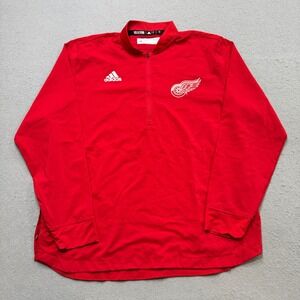 Adidas Detroit Red Wings Jacket Men's Large Red 1/4 Zip Hockey Athletic Pullover